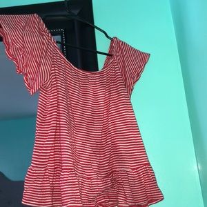 Red striped cropped off the shoulder top